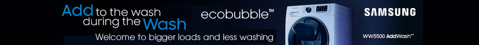 Add to the wash during the wash. Welcome to bigger loads and less washing. ecobubble™ Samsung WW5500 AddWash™